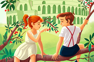 Vintage kids in Rome Italy - digital illustration thumb