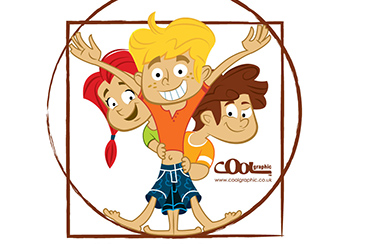 Retro cartoon kids - vector logo illustration - thumb