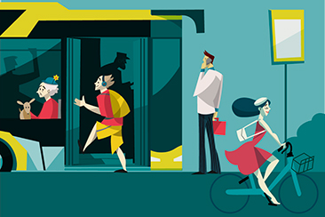 Eco Transports illustration - bus and bike