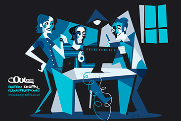 Cubist Teamwork - Retro illustration