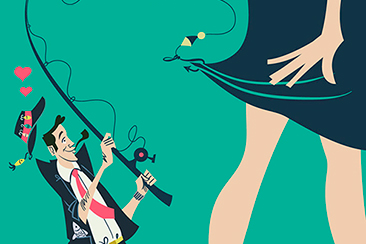 Man Fishing Woman - Retro Book Cover illustration