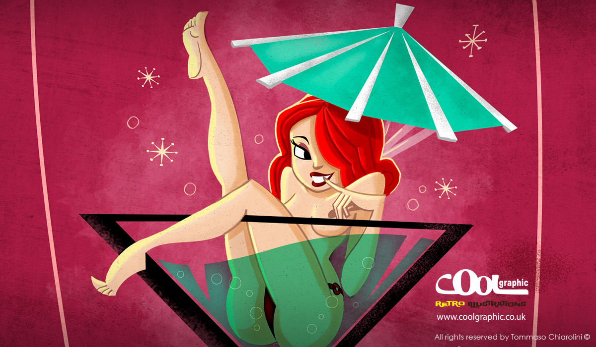 Cocktail Pinup retro illustration