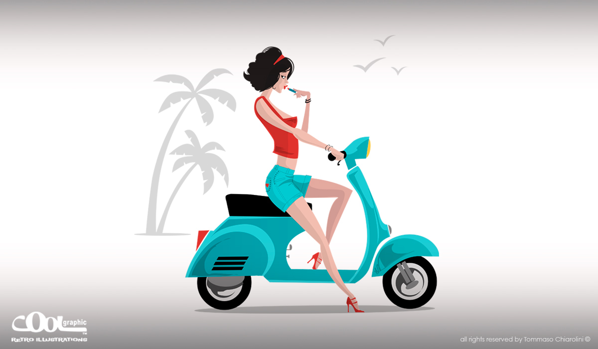 Vespa Girl retro illustration